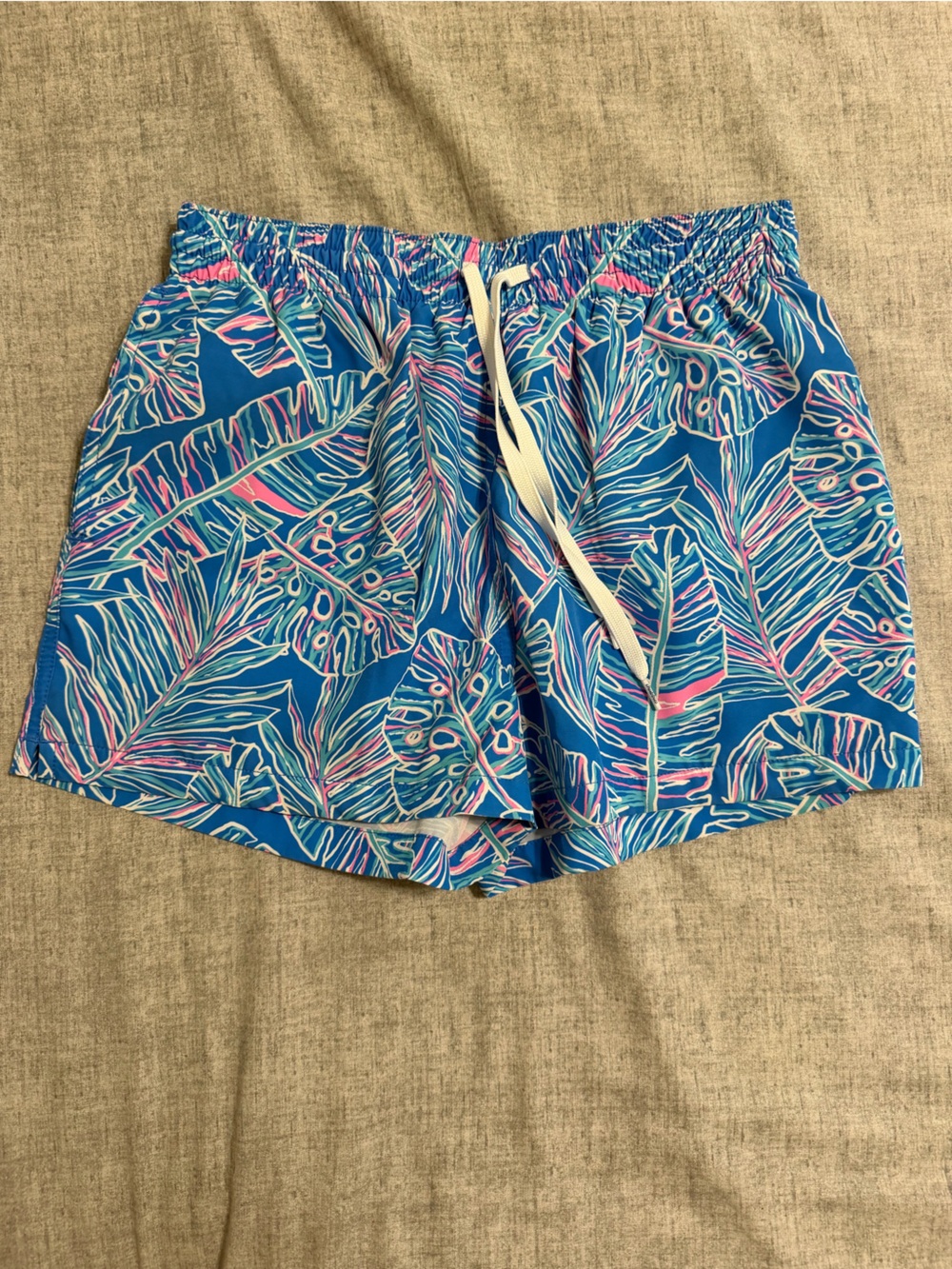Chubbies Blue Tropical Swim Shorts with Pink & White Accents